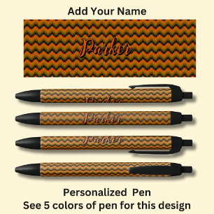 Gepersonaliseerde naam, Oranje bruine Chevron Zig Zwarte Inkt Pen
