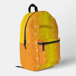 Gepersonaliseerde naam Oranje Glitter Star Bedrukte Rugzak