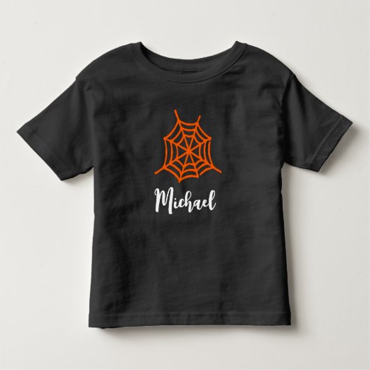 Gepersonaliseerde naam Oranje Spider Net Halloween Kinder Shirts (Voorkant)