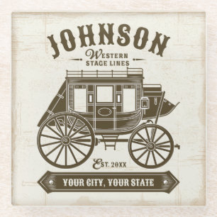 Gepersonaliseerde NAAM Oud Western Stagecoach Carr Glazen Onderzetter