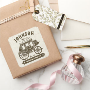 Gepersonaliseerde NAAM Oud Western Stagecoach Carr Vierkante Sticker
