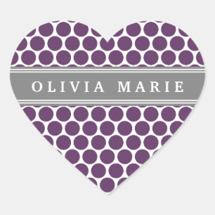 Gepersonaliseerde naam Paars Polka Dots Pattern Hart Sticker