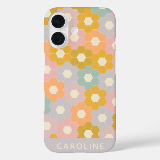 Gepersonaliseerde naam  Pastel Hexagon Floral Case-Mate iPhone Case (Achterkant)