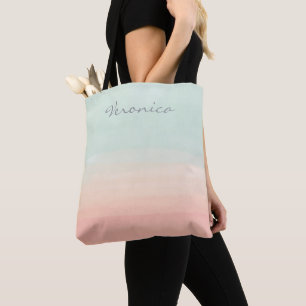Gepersonaliseerde naam Pastel Mint Peach Waterverf Draagtas