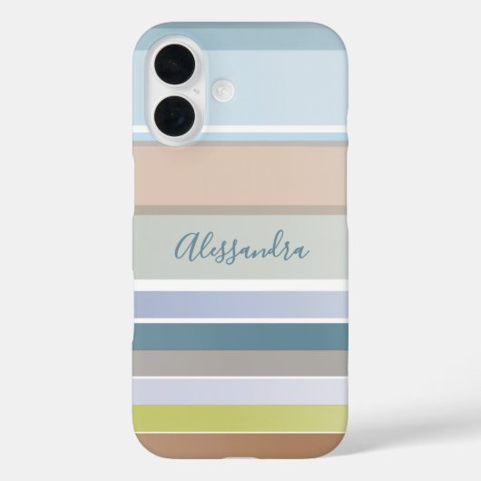 Gepersonaliseerde naam Pastel Stripes Modern Blue  Case-Mate iPhone Case (Achterkant)