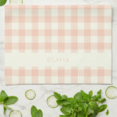 Gepersonaliseerde naam Peach Gingham Check Plaid R Theedoek (Gevouwen)