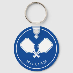 Gepersonaliseerde naam Pickleball Blue & White Sle Sleutelhanger