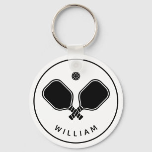 Gepersonaliseerde naam Pickleball Wit & Zwart Sleutelhanger