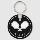 Gepersonaliseerde naam Pickleball Zwart & Wit Sleutelhanger (Voorkant)