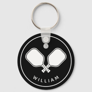 Gepersonaliseerde naam Pickleball Zwart & Wit Sleutelhanger