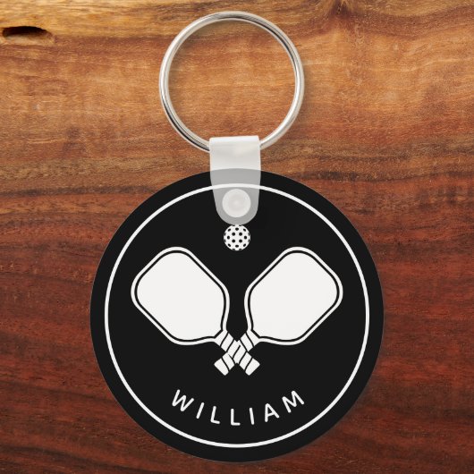 Gepersonaliseerde naam Pickleball Zwart & Wit Sleutelhanger (Achterkant)