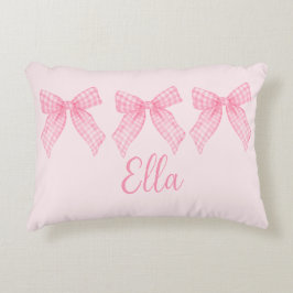 Gepersonaliseerde naam Pink Gingham Coquette Bow P Accent Kussen