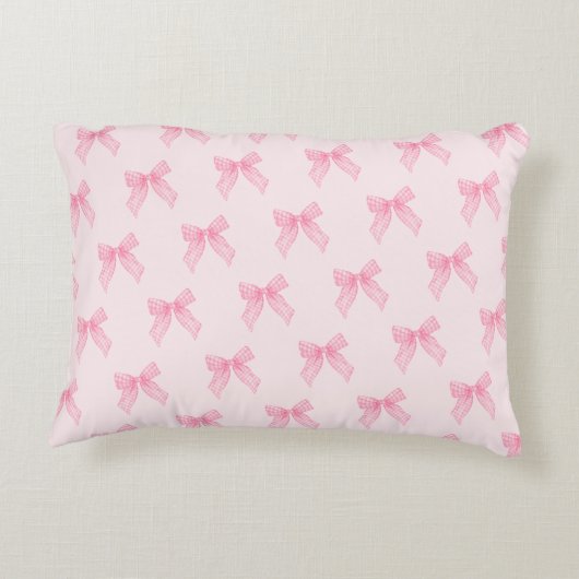 Gepersonaliseerde naam Pink Gingham Coquette Bow P Accent Kussen (Achterkant)