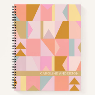 Gepersonaliseerde naam Pink Pastel Geometric Stijl Notitieboek