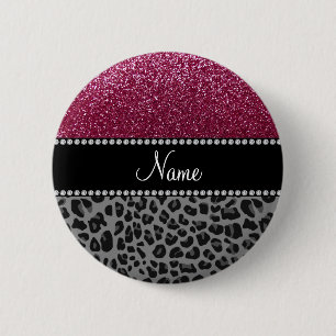 Gepersonaliseerde naam pruimen zwarte luipaard ronde button 5,7 cm