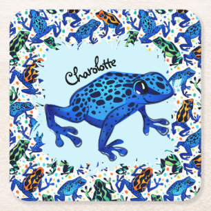 Gepersonaliseerde naam Rainforest Frogs Paper Onde Vierkante Kartonnen Onderzetter