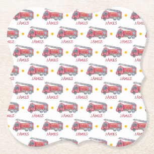 Gepersonaliseerde naam Red Fire truck Party Kartonnen Onderzetters