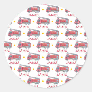 Gepersonaliseerde naam Red Fire truck Party Ronde Sticker