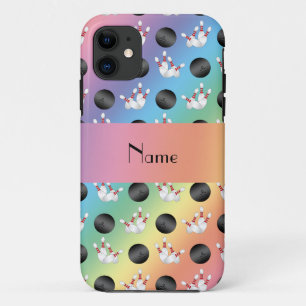 Gepersonaliseerde naam regenboogbowlingpatroon iPhone 11 hoesje