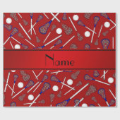 Gepersonaliseerde naam rode lacrosse patroon cadeaupapier (Vlak)