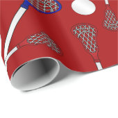 Gepersonaliseerde naam rode lacrosse patroon cadeaupapier (Rol Hoek)