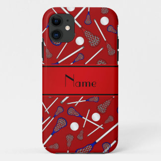 Gepersonaliseerde naam rode lacrosse patroon iPhone 11 hoesje