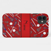 Gepersonaliseerde naam rode lacrosse patroon Case-Mate iPhone case (Achterkant (horizontaal))