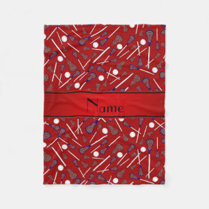 Gepersonaliseerde naam rode lacrosse patroon fleece deken