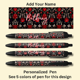 Gepersonaliseerde naam, rode rozen op zwart zwarte inkt pen