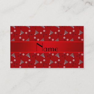 Gepersonaliseerde naam rood badminton patroon contactkaartje