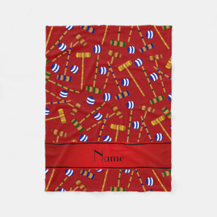 Gepersonaliseerde naam rood croquet patroon fleece deken