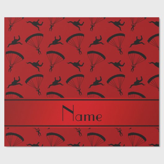 Gepersonaliseerde naam rood skydiving patroon cadeaupapier (Vlak)