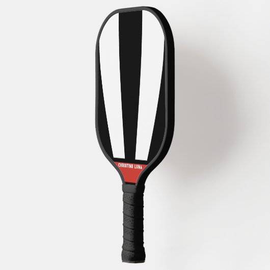 Gepersonaliseerde Naam Rood & Witte Strepen Twee T Pickleball Paddle (Links)