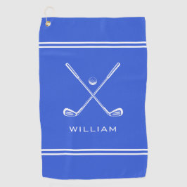 Gepersonaliseerde naam Royal Blue Stripes Stijlvol Golfhanddoek