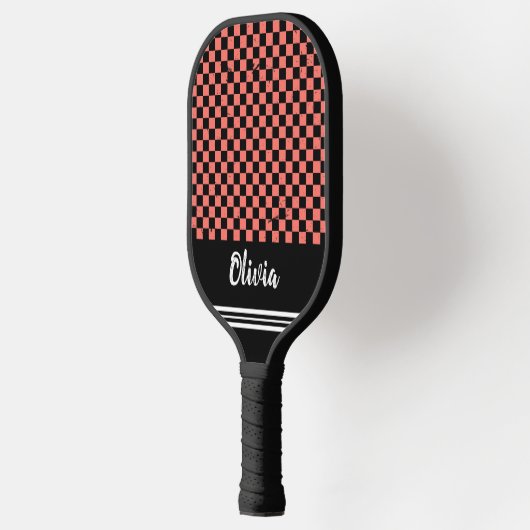 Gepersonaliseerde Naam roze en zwart Checker Patro Pickleball Paddle (Links)