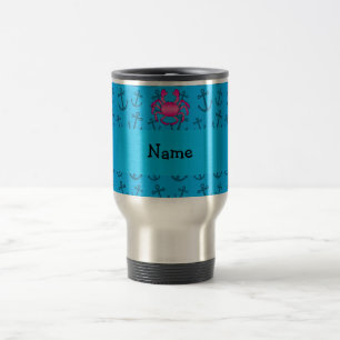 Gepersonaliseerde naam roze krab blauw ankerpatroo reisbeker
