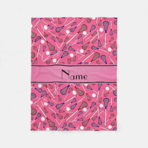 Gepersonaliseerde naam roze lacrosse patroon fleece deken
