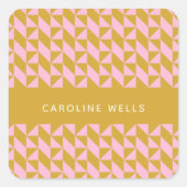Gepersonaliseerde naam Roze Mosterd Geometrische R Vierkante Sticker (Voorkant)