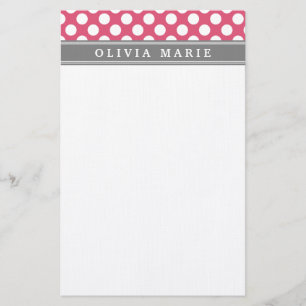 Gepersonaliseerde naam roze poladots patroon briefpapier