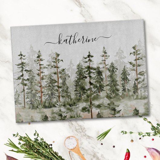 Gepersonaliseerde naam Rustic Green Pine Forest Pi Snijplank