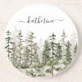 Gepersonaliseerde naam Rustic Green Pine Forest Pi Zandsteen Onderzetter (Voorkant)