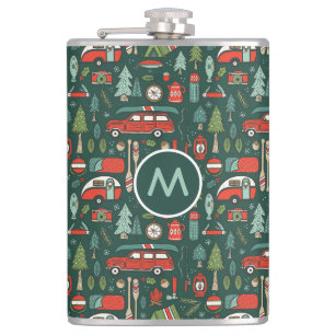 Gepersonaliseerde naam rustieke kerstcamping heupfles