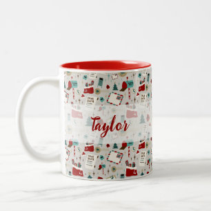 Gepersonaliseerde naam Santa Christmas Letters Tweekleurige Koffiemok