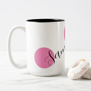Gepersonaliseerde naam schattig roze tweekleurige koffiemok