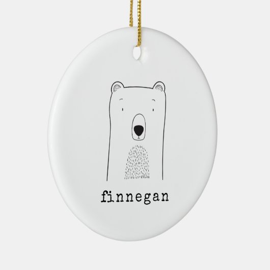 Gepersonaliseerde naam Schattige Beer Line Art Chr Keramisch Ornament (Rechts)