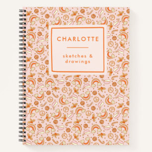 Gepersonaliseerde naam Schattige Roze Retro Kerstd Notitieboek