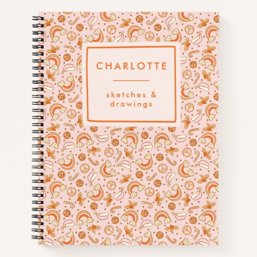 Gepersonaliseerde naam Schattige Roze Retro Kerstd Notitieboek (Voorkant)