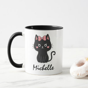Gepersonaliseerde naam Schattige Spooky Black Cat Mok