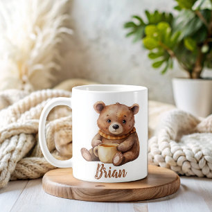 Gepersonaliseerde naam Schattige teddybeer Koffiemok