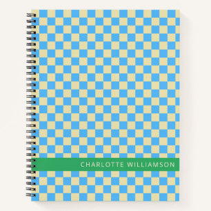 Gepersonaliseerde Naam School Retro Checkerboard B Notitieboek